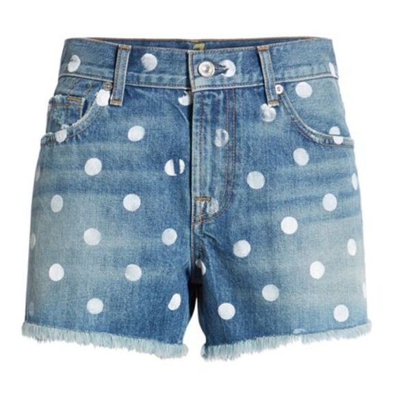 7 For All Mankind Polka Dot High Waist Cutoff Denim Shorts Size 29 Women’s New - Picture 3 of 7